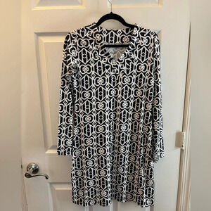 IBKUL Luck-Key V Neck Dress S Black/ White Long Sleeve Golf